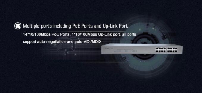 O poder de manutenção fácil sobre ethernet comuta, 16 interruptor passivo do ponto de entrada dos portos 24V